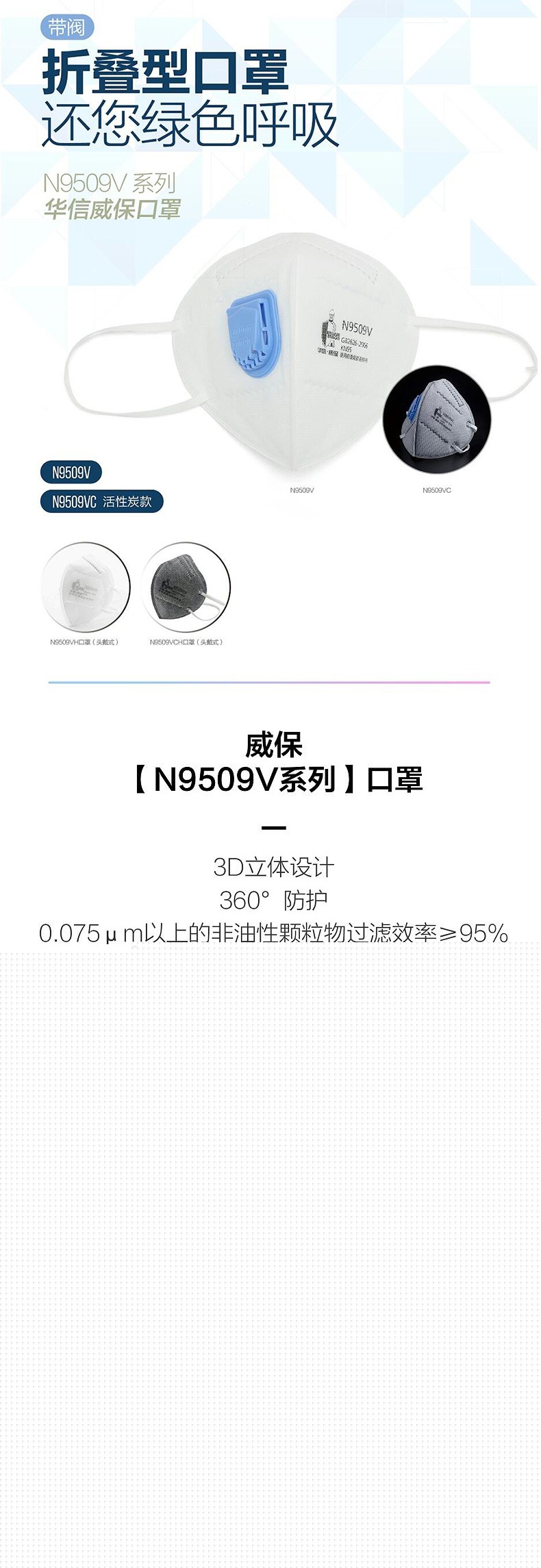 華信威保N9509VCH活性炭帶閥頭戴式折疊口罩圖片