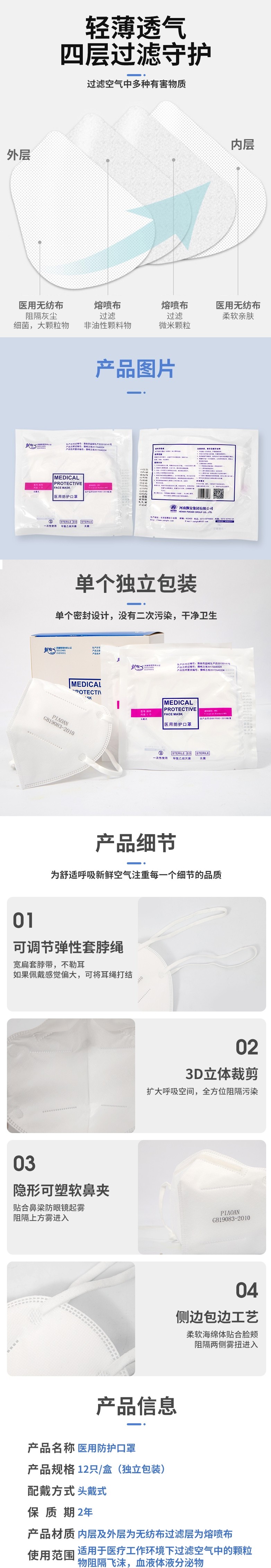 飄安無(wú)菌折疊式頭戴N95醫(yī)用防護(hù)口罩圖片