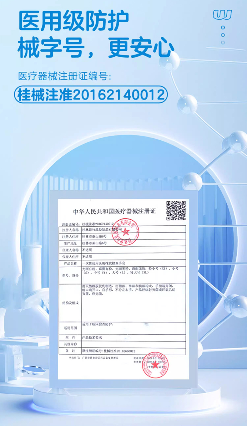 高邦604-010058無(wú)粉麻面一次性使用醫(yī)用橡膠檢查手套M碼2