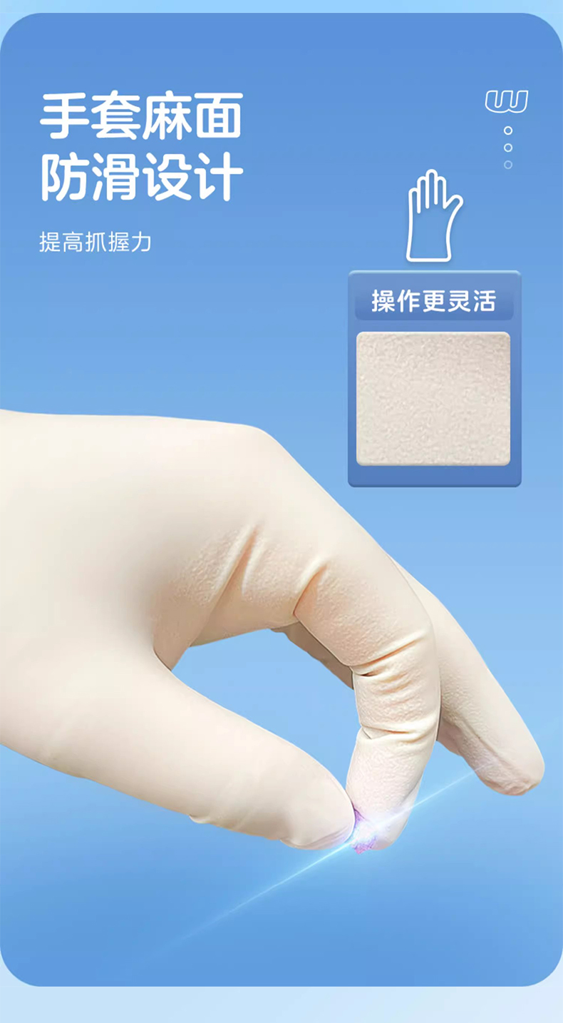 高邦604-010058無(wú)粉麻面一次性使用醫(yī)用橡膠檢查手套M碼5